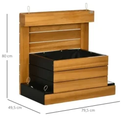 Højbed med 4 indsatsbeholdere & selvvanding, foret, træ brun, 79,5x49,5x80 cm