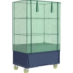 Højbed med drivhusovertræk og hjul - Rattan-look | Størrelse: 80x50x182 cm