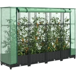 Højbed med drivhusovertræk - Rattan-look | Størrelse: 160x40x123 cm