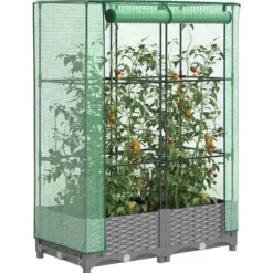 Højbed med drivhusovertræk 80x40x123 cm - Rattan-look | Størrelse: 80x40x123 cm