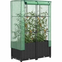 Højbed med drivhusovertræk - Rattan-look | Størrelse: 80x40x138 cm
