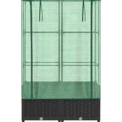Højbed med drivhusovertræk - Rattan-look | Størrelse: 80x40x138 cm