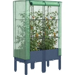 Højbed med drivhusovertræk - Robust design | Størrelse: 80x40x140 cm | Rattan-look
