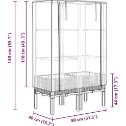 Højbed med drivhusovertræk - Robust design | Størrelse: 80x40x140 cm | Rattan-look