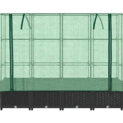 Højbed med drivhusovertræk - Robust konstruktion i rattan-look | Størrelse: 160x40x138 cm
