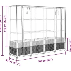 Højbed med drivhusovertræk - Robust konstruktion i rattan-look | Størrelse: 160x40x138 cm