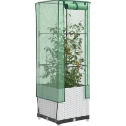 Højbed med drivhusovertræk - Rattan-look | Størrelse: 40x40x139 cm