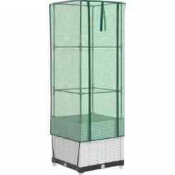 Højbed med drivhusovertræk - Rattan-look | Størrelse: 40x40x139 cm