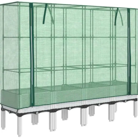 Højbed med drivhusovertræk - Rattan-look | Størrelse: 160x40x140 cm