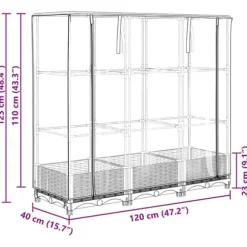 Højbed med drivhusovertræk - Rattan-look | Størrelse: 120x40x123 cm