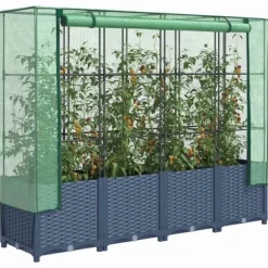 Højbed med drivhusovertræk - Rattan-look | Størrelse: 160x40x138 cm