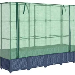 Højbed med drivhusovertræk - Rattan-look | Størrelse: 160x40x138 cm