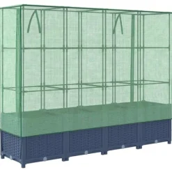Højbed med drivhusovertræk - Rattan-look | Størrelse: 160x40x138 cm