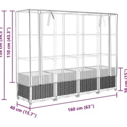 Højbed med drivhusovertræk - Rattan-look | Størrelse: 160x40x138 cm