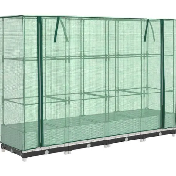 Højbed med drivhusovertræk - Robuste planter i rattan-look | Størrelse: 160x40x123 cm