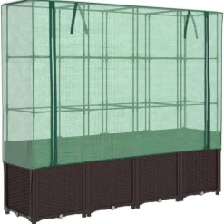 Højbed med drivhusovertræk - Rattan-look | Størrelse: 160x40x153 cm