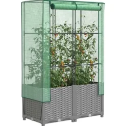 Højbed med drivhusovertræk - Rattan-look | Størrelse: 80x40x138 cm