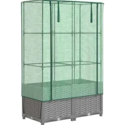 Højbed med drivhusovertræk - Rattan-look | Størrelse: 80x40x138 cm