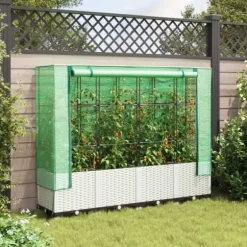 Højbed med drivhusovertræk i rattan-look - Plads til planter | Størrelse: 160x40x138 cm