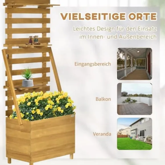Højbed med espalier & 3 hylder 63x39x160 cm, træ brun – klatreplanter