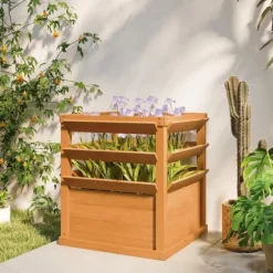 Højbed med espalier & åben bund 65x65x60 cm, træ – til klatreplanter
