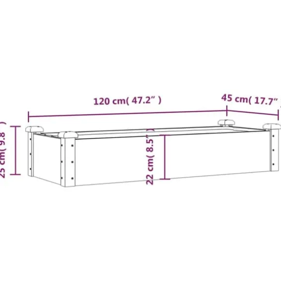 Højbed med foring i massivt fyrretræ - Plantekasse | Størrelse: 120x45x25 cm | Farve: Brun