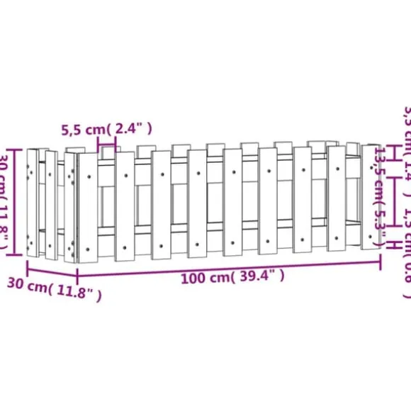 Højbed med stakitdesign - Plantebed i massivt fyrretræ | Størrelse: 100x30x30 cm | Farve: Sort