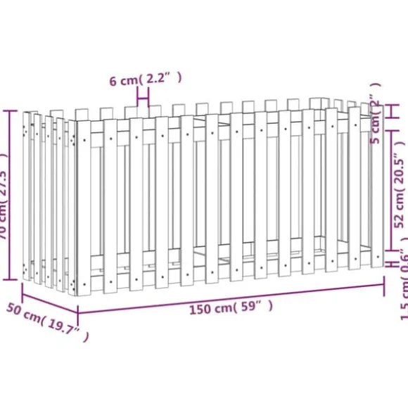 Højbed med stakitdesign i massivt fyrretræ | Størrelse: 150x50x70 cm