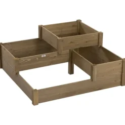 Højbed 3-trins i gran 122x122x51 cm, brun – til urter & blomster