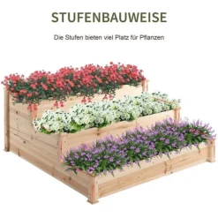 Højbed 3-trins i træ 124x124x56 cm – urte-trappe til balkon & have