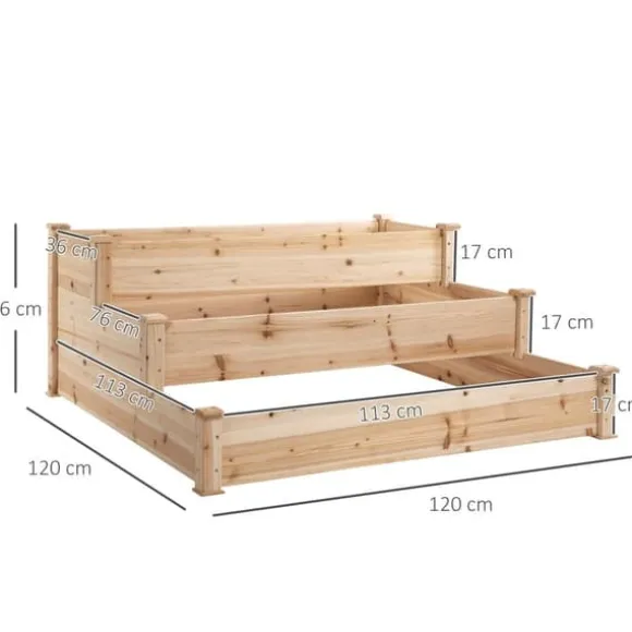 Højbed 3-trins i træ 124x124x56 cm – urte-trappe til balkon & have