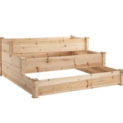Højbed 3-trins i træ 124x124x56 cm – urte-trappe til balkon & have
