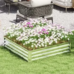 Højbed/plantekasse i stål 120x120x30 cm, sølv – have/terrasse