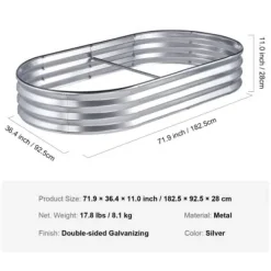Højbeds plantekasse, 182,5x92,5x28 cm, Sølv, Metal