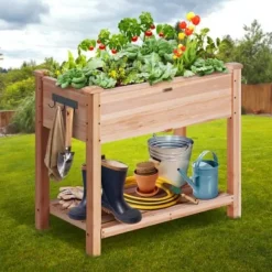 Højbeds plantekasse, 86x46x76 cm, naturtræ, træ