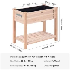 Højbeds plantekasse, 86x46x76 cm, naturtræ, træ