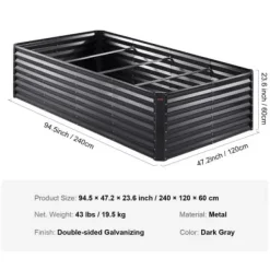 Højbeds plantekasse, 240x120x60 cm, mørkegrå, metal plantekasse