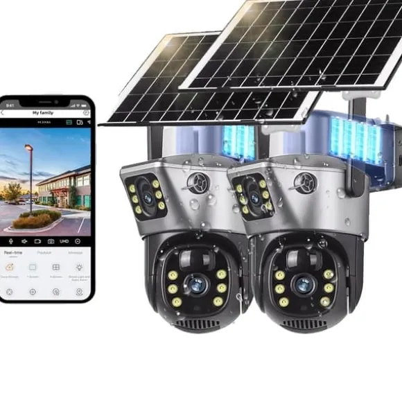 Hjemmesikkerhed Solkamera, 8MP HD Opløsning, Dobbelt Linse Design, 2 Stk WIFI Solkamera