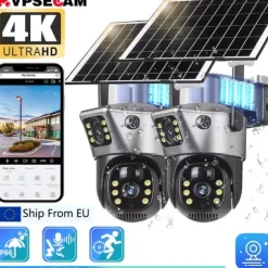Hjemmesikkerhed Solkamera, 8MP HD Opløsning, Dobbelt Linse Design, 2 Stk WIFI Solkamera