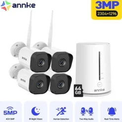 Hjemmesikkerhedskamera, 5MP opløsning, nattevisionskapacitet, I71GK 4 stk med 64G