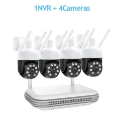 Hjemmesikkerhedskamera, PTZ trådløst overvågningskamera, 4MP HD opløsning, intelligent detektion, 8CH NVR 4 kamera