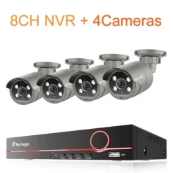 Hjemmesikkerhedskamera system, 8CH support, H.265 kompression, 8CH NVR og 4 kamera, ingen indbygget HDD