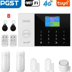Hjemmesikkerhedssystem, trådløs forbindelse, smart home integration, dør/vindue sensorer,EU stik, 4G WiFi Kit B