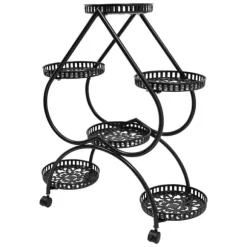 Hjerteformet blomsterstander - Planteholder med 6 bakker - Jern - 4 hjul - 7,5 kg pr. bakke - Bakker Ø25×3,5 cm - Inde/ude - Sort