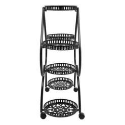 Hjerteformet blomsterstander - Planteholder med 6 bakker - Jern - 4 hjul - 7,5 kg pr. bakke - Bakker Ø25×3,5 cm - Inde/ude - Sort