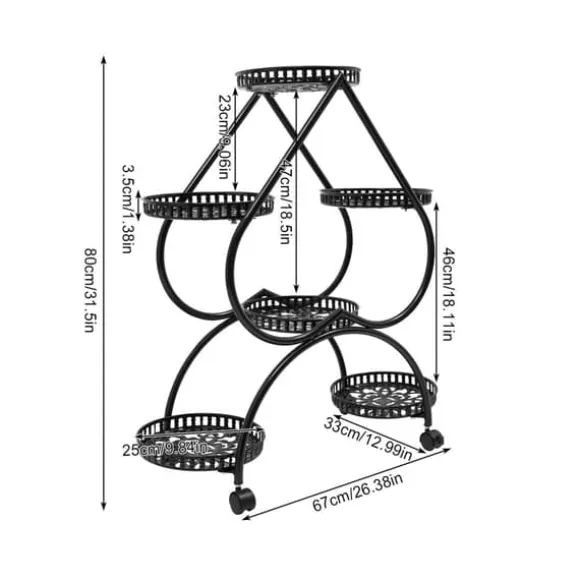 Hjerteformet plantestativ - Blomsterstativ - 6 hylder - Jern - 4 hjul (2 med bremse) - 7,5 kg pr. hylde