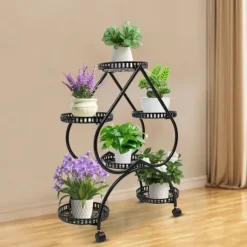 Hjerteformet plantestativ - Blomsterstativ - 6 hylder - Jern - 4 hjul (2 med bremse) - 7,5 kg pr. hylde