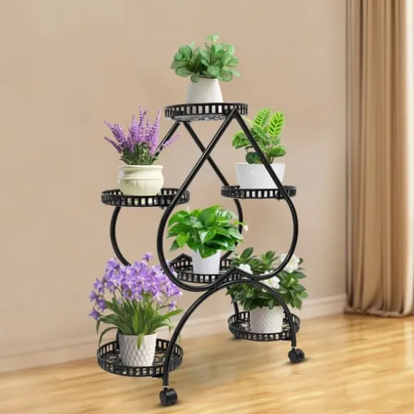 Hjerteformet plantestativ - Blomsterstativ - 6 hylder - Jern - 4 hjul (2 med bremse) - 7,5 kg pr. hylde