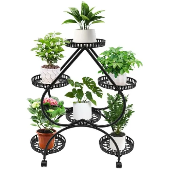 Hjerteformet plantestativ - Blomsterstativ - 6 hylder - Jern - 4 hjul (2 med bremse) - 7,5 kg pr. hylde