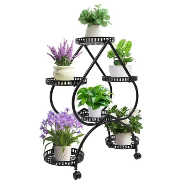 Hjerteformet plantestativ - Blomsterstativ - 6 hylder - Jern - 4 hjul (2 med bremse) - 7,5 kg pr. hylde